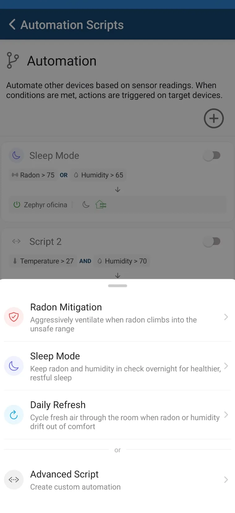 Automatización CLERVO Radon con ventilación Zephyr en BSK Connect